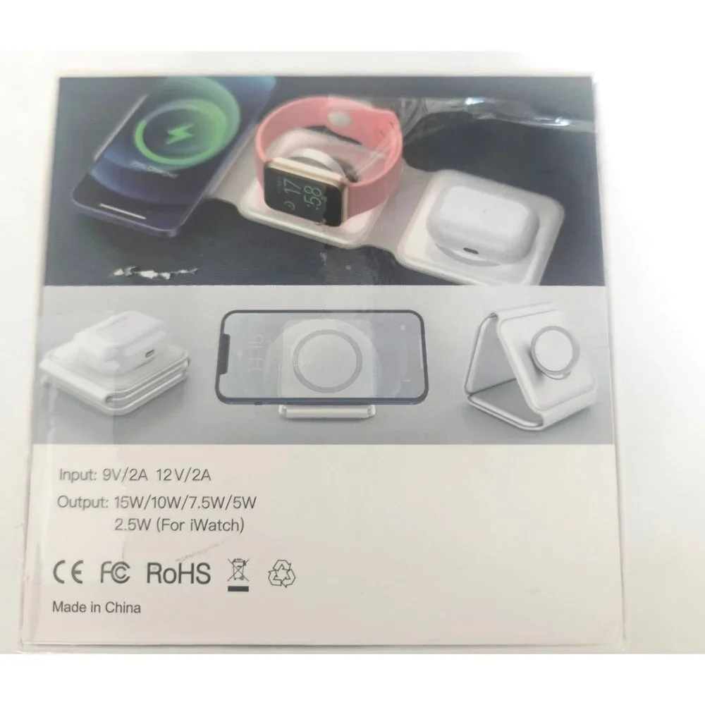 3in1 Wireless Charger Foldable Mat Pad for Wireless Charging White